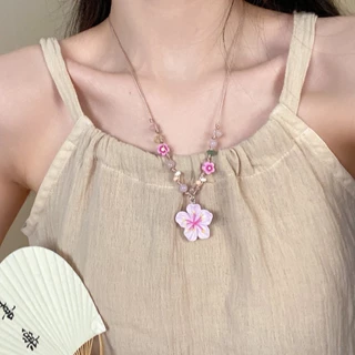 Glitzsiam💮💮สร้อยคอลายดอกไม้จีนแบบใหม่ เครื่องประดับสไตล์ย้อนยุค ใช้งานได้หลากหลาย หลากสีสัน สดใสและน่ารัก.