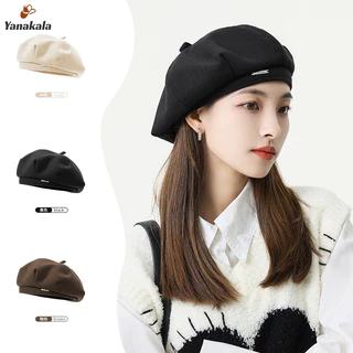 ส่งเร็ว🚚หมวกเบเร่ต์ Beret สไตล์เรโทร แฟชั่น พิมพ์ลายตัวอักษรโลหะ ผ้าสังเคราะห์นุ่ม สําหรับผู้หญิง มีหลายสี-Yanakala