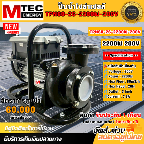 ปั๊มน้ำเพลาลอยโซล่าเซลล์ TPN60-26-2200W-200V // KGX60-2200-200 ท่อขนาด 3 นิ้ว (แบบมีโครง และ แบบไม่มีโครง) 2200W 200V