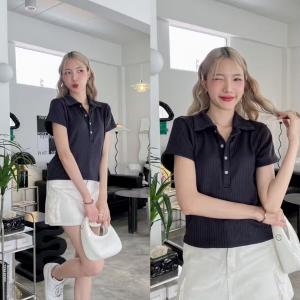 88story.th - Luna polo top เสื้อคอปกกระดุม ผ้าร่องนุ่ม (used)