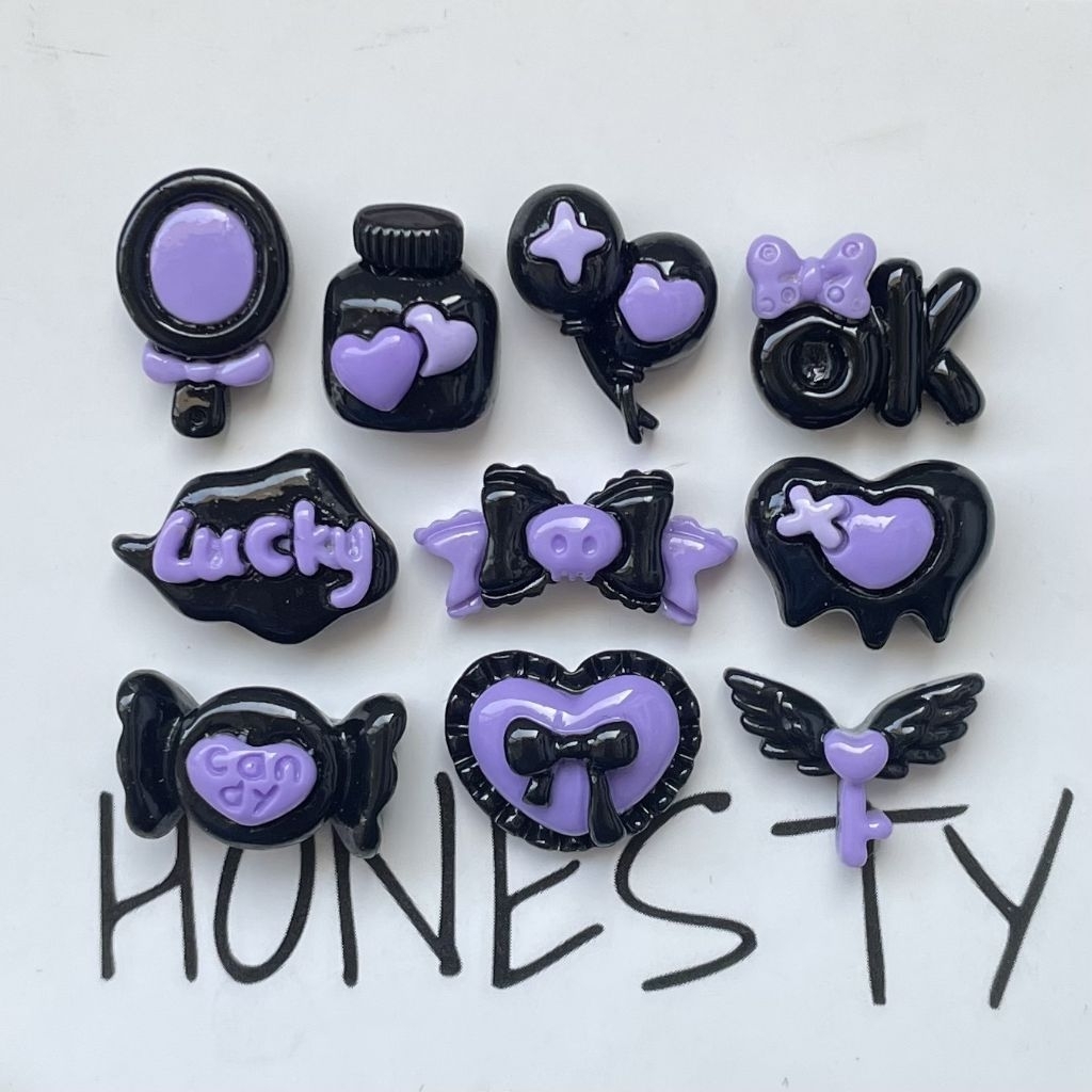 10ชิ้นเรซิ่นจิ๋วโทนม่วงดำขนาดเล็ก พร้อมส่งเรซิ่นดาร์คDiy ตกแต่งงานฝีมือ