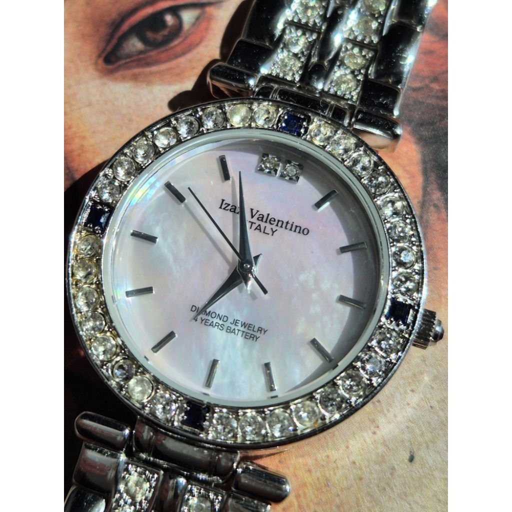 Izax Valentino Italy Jewelry Collection นาฬิกาวินเทจ ขนาด 35 mm ตัวเรือนชุบทองคำขาว Platinum Plated 