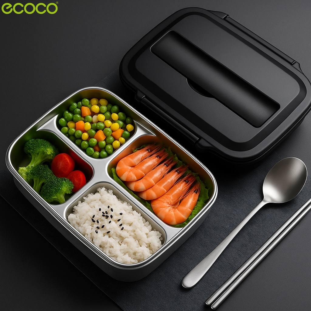 Ecoco กล่องข้าว Foodbox Lunch Box กล่องอาหารกลางวัน อุ่นไมโครเวฟ แช่ตู้เย็นได้ 4 ช่อง