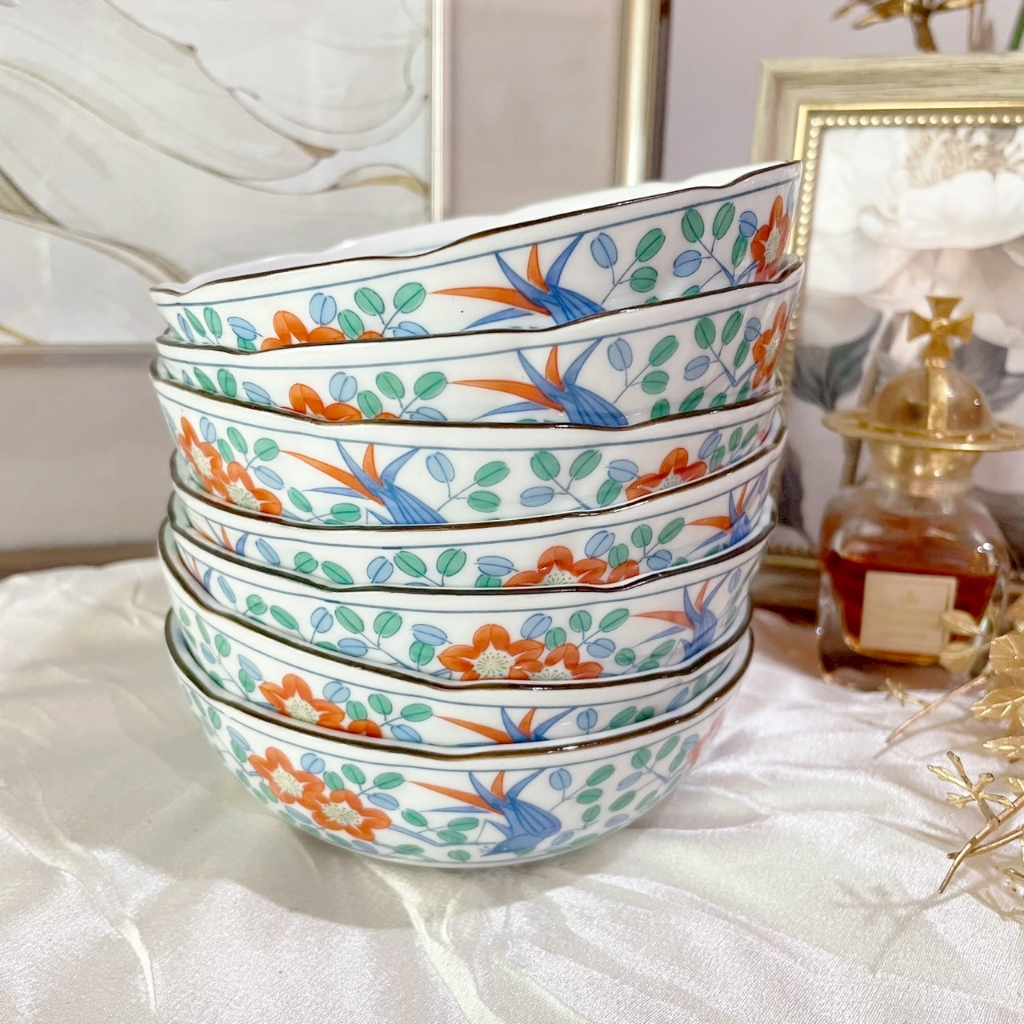 ถ้วยซุป ขนมหวานเบญจรงค์ ทรงกลม ลายสวย เนื้อหนา ขนาด W 11.5 cm H 4 cm