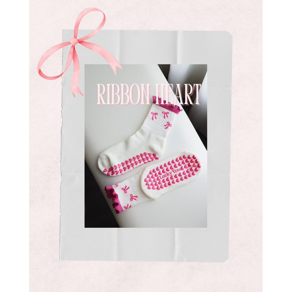 Solene.daily - Ribbon Heart Pilates Socks(Pink)