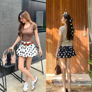 BRB : Polka dots balloon skirt กระโปรงบอลลูนลายจุด แถมเชือกผูกผม 1 เส้น