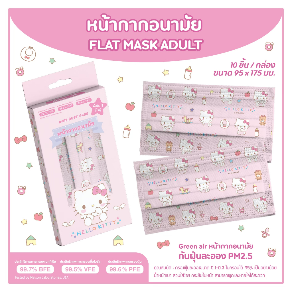 แมส flat ผู้ใหญ่ 1กล่อง10ชิ้น ลิขสิทธิ์แท้