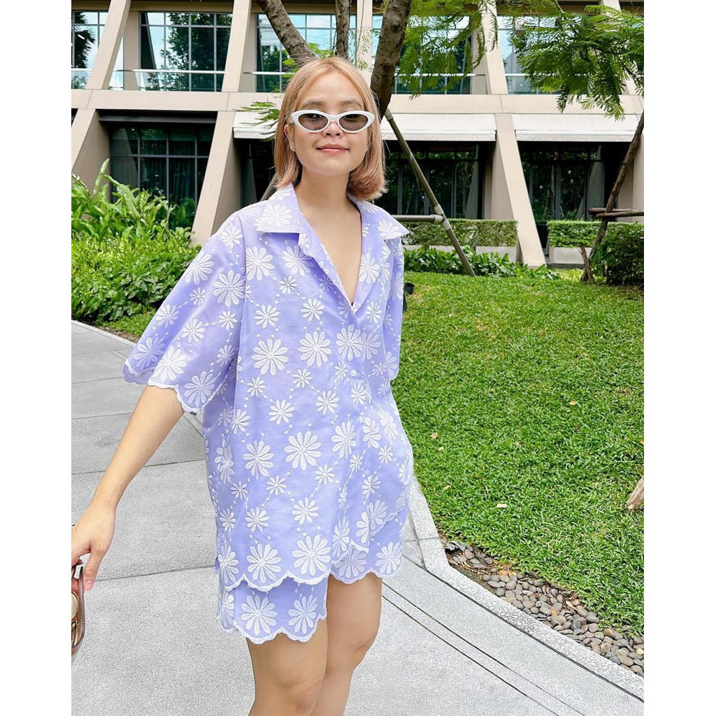 ✅พร้อมส่ง✅ 📌ชุดเซทผ้าลูกไม้ฉลุ เสื้อปกคอฮาวาย อก34”-50” + กางเกงขาสั้น Amcorner