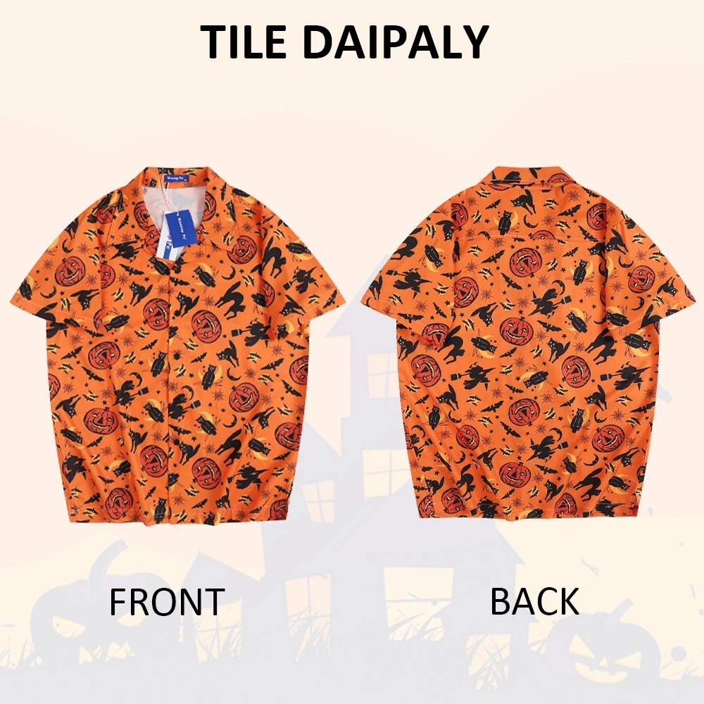 เสื้อเชิ้ตลายดอกฮาโลวีน แขนสั้นลายฟักทอง thumbnail 3