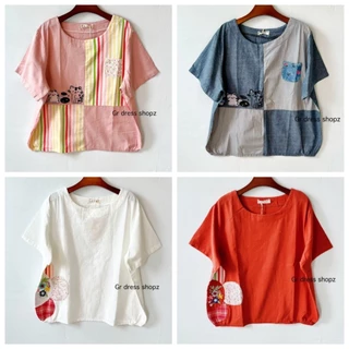 ป้าย SHENG ZI เสื้อคอกลมแขนสั้นปักลายน่ารัก ๆ อก 46 นิ้ว ยาว 25 นิ้ว
