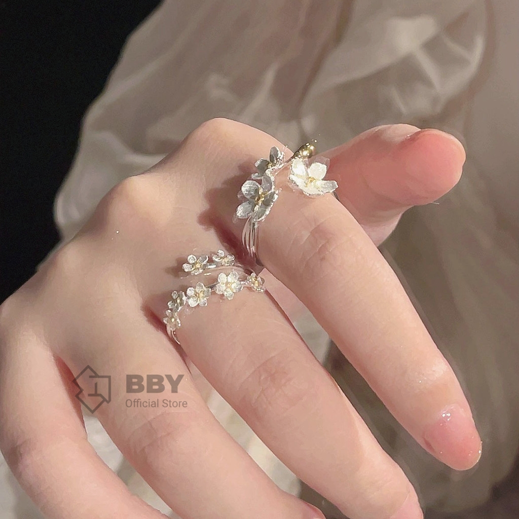 BBY แหวนแฮนด์เมดชุบเงินแท้ แบบ3Dสไตล์วินเทจ ของขวัญวันสำคัญ B005