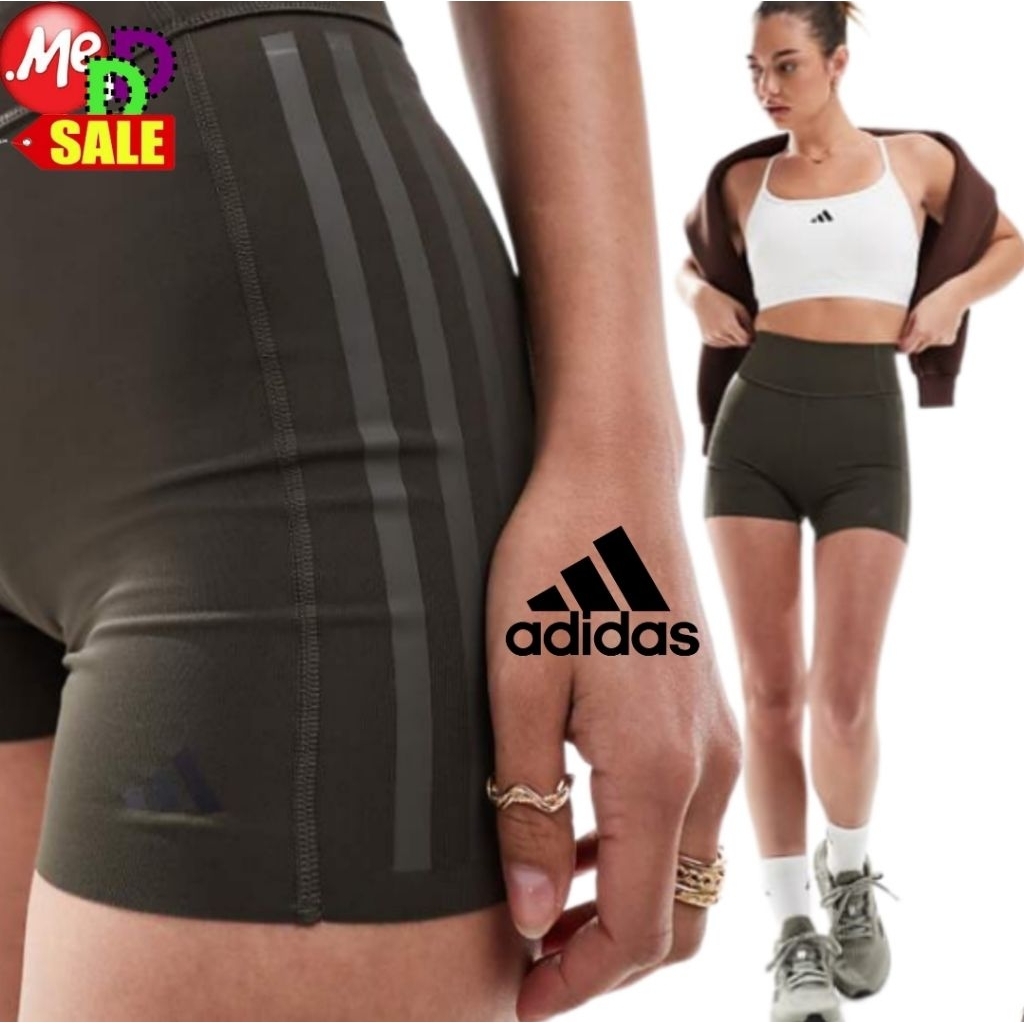 Adidas - ใหม่ กางเกงรัดรูปเทรนนิ่ง เอวสูง Optime 3-Stripe Short Leggings IK5480 IK5482 JG6144 JX2817
