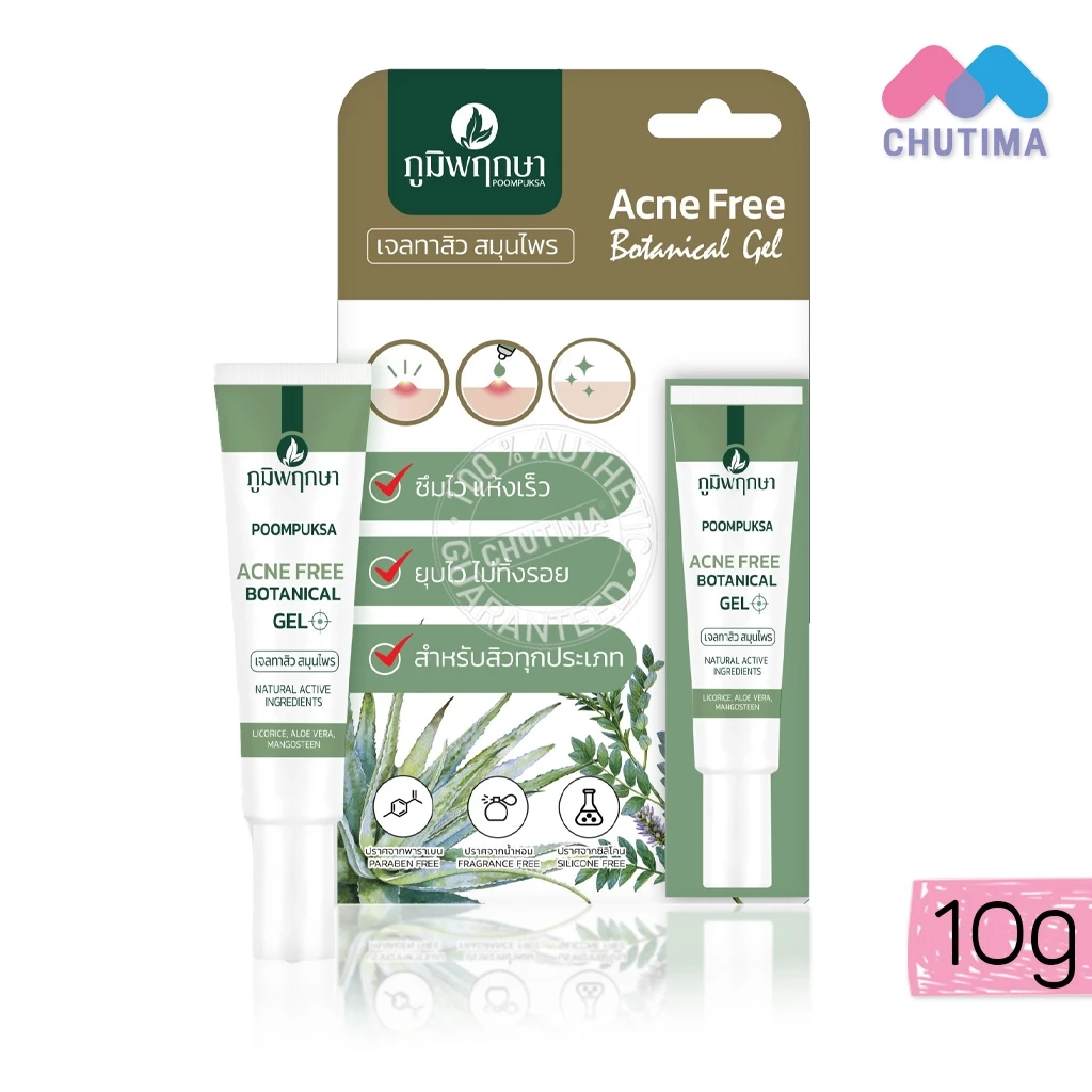 เจลทาสิว สมุนไพร ภูมิพฤกษา แอคเน่ ฟรี โบทานิคอล เจล Poompuksa Acne Free Botanical Gel 10g.