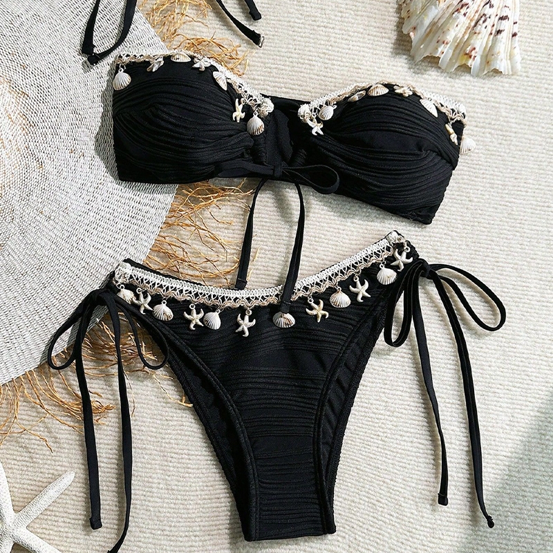 ส่งไวจากไทย bikini เว้าหลัง เครื่องประดับเปลือกหอย ชุดบิกินี่ ทูพีช เซ็กซี่ beach#0960