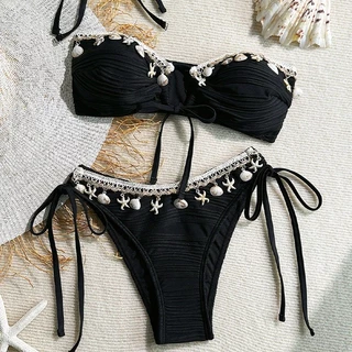 ส่งไวจากไทย bikini เว้าหลัง เครื่องประดับเปลือกหอย ชุดบิกินี่ ทูพีช เซ็กซี่ beach#0960