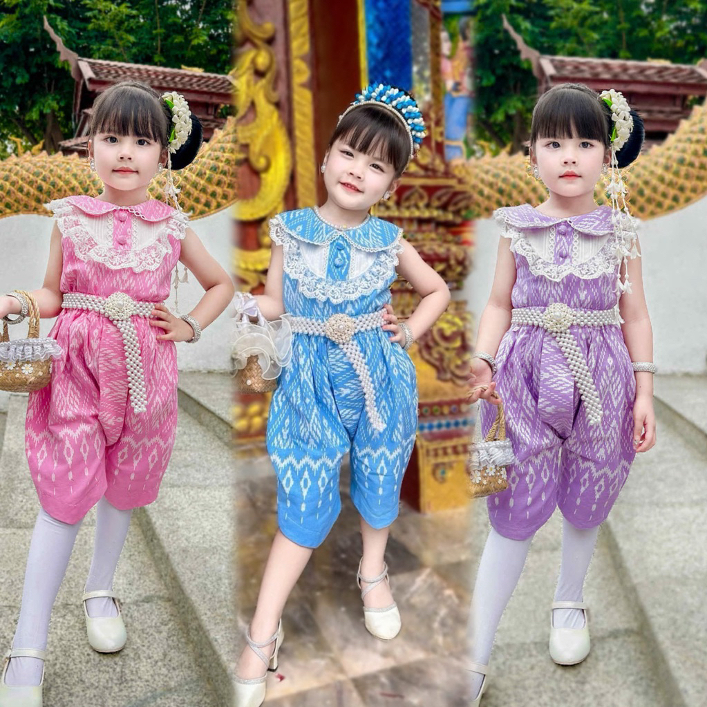 (รหัสKK)ชุดไทยเด็กผู้หญิง1ชุด ได้เสื้อ+โจงกระเบน ชุดไทยเด็กผู้หญิงพาสเทลละมุนมากใส่สบายไม่ร้อน ผ้าฝ้ายพิมพ์ลายทั้งชุด