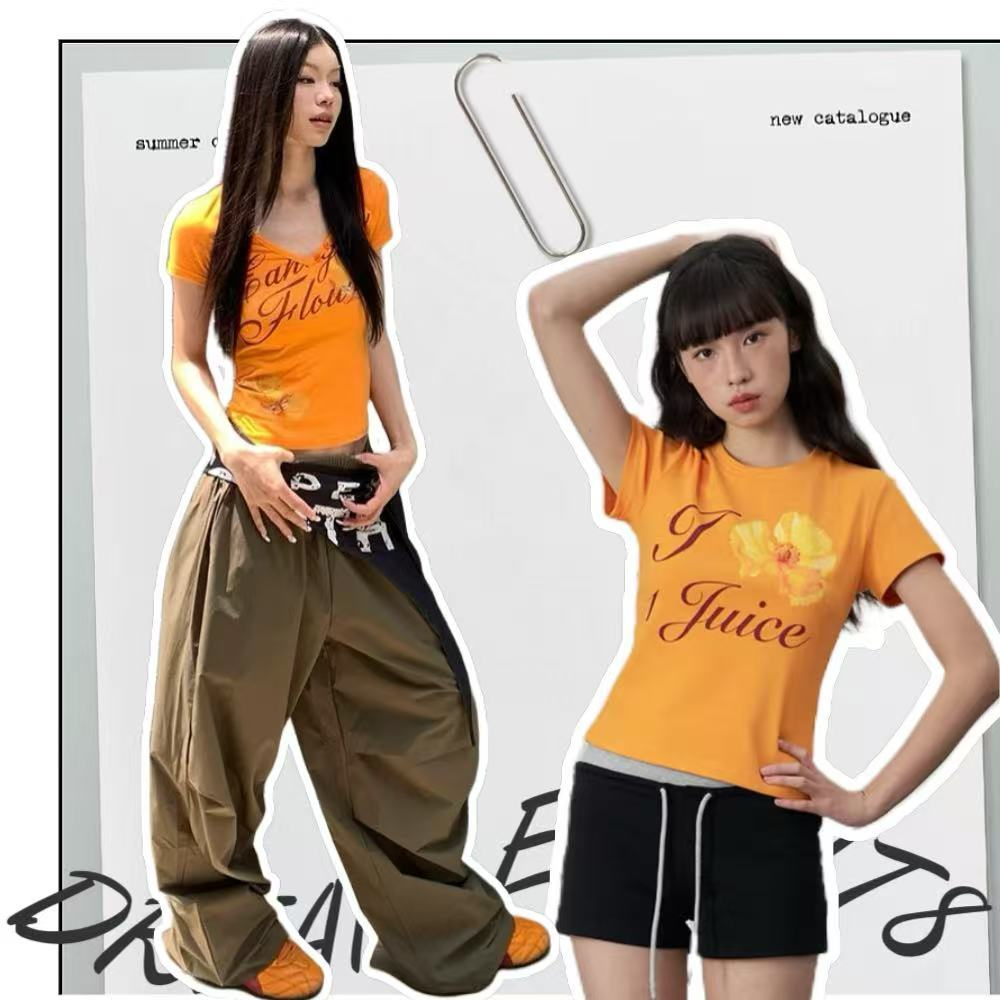 BIK พร้อมส่ง❣️เสื้อยืด สีส้ม ฝ้าย100% ทำให้ผิวสว่าง ดูขาวและผอม  สวมใส่สบาย สไตล์รีแลกซ์ สไตล์กำลังนิยมในฤดูร้อน