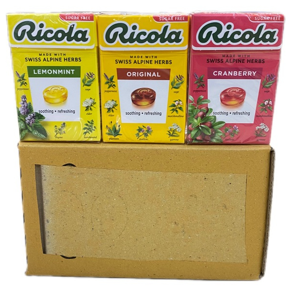 RICOLA Swiss Herb Candy Sugar Free  40g ลูกอมสมุนไพรปราศจากน้ำตาล กดเลือกรสชาติ 1 ลัง/บรรจุจำนวน 12 