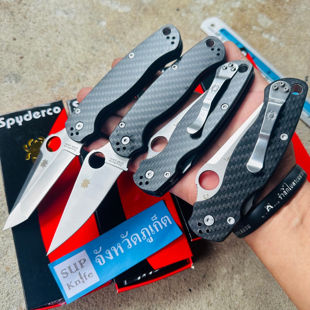 มีดพับด้ามจับเคฟล่าร์ (Kevlar) spyderco รุ่นC81CF ด้ามจับวัสดุคาร์บอนไฟเบอร์ลายเคฟล่าสวยๆ เดินป่า