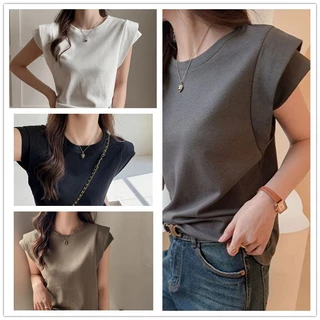 เสื้อแฟชั่นมาใหม่ล่าสุด สีพื้น oversize เสื้อผ้าสาวอวบน่ารักสไตล์เกาหลี เสื้อยืดแขนสองชั้นสวยๆผู้หญิงกําลังฮิตใหม่ล่าสุด
