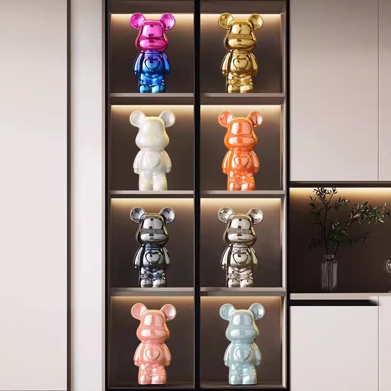 กระปุกออมสิน 18CM 28CM กระปุกออมสินหมีเซรามิก สีโลหะต่างๆ งานกระเบื้องเซรามิค ของตกแต่งบ้าน กระปุกออมสินหมีดุร้าย