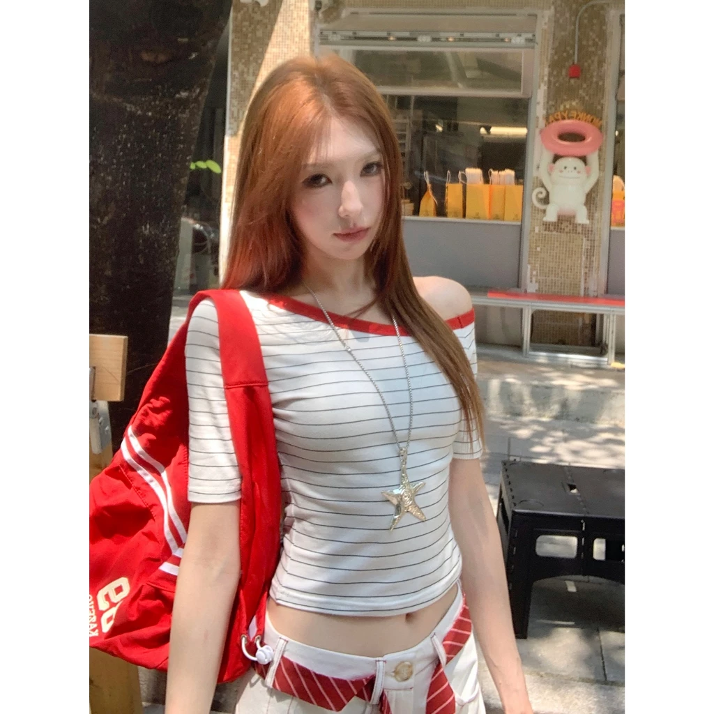 เสื้อยืด เสื้อครอบ ลายทาง สไตล์ออลแมทช์ สไตล์สาวฮอต#2381