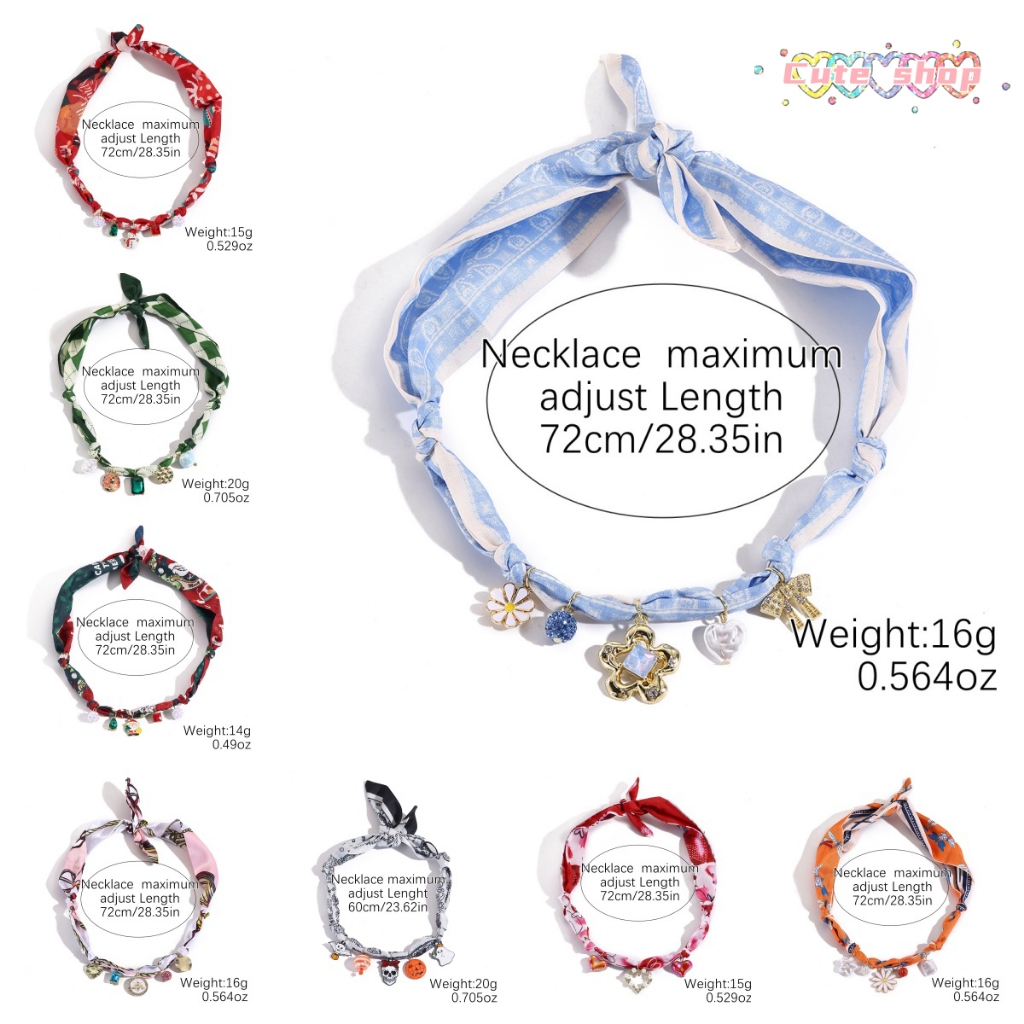 ริบบิ้น พร้อมจี้ ดีไซน์เนคไท  สไตล์วินเทจ คริสต์มาส อุปกรณ์ตกแต่งฮาโลวีน แฟชั่น สร้อยคอ ส่งไวจากไทย