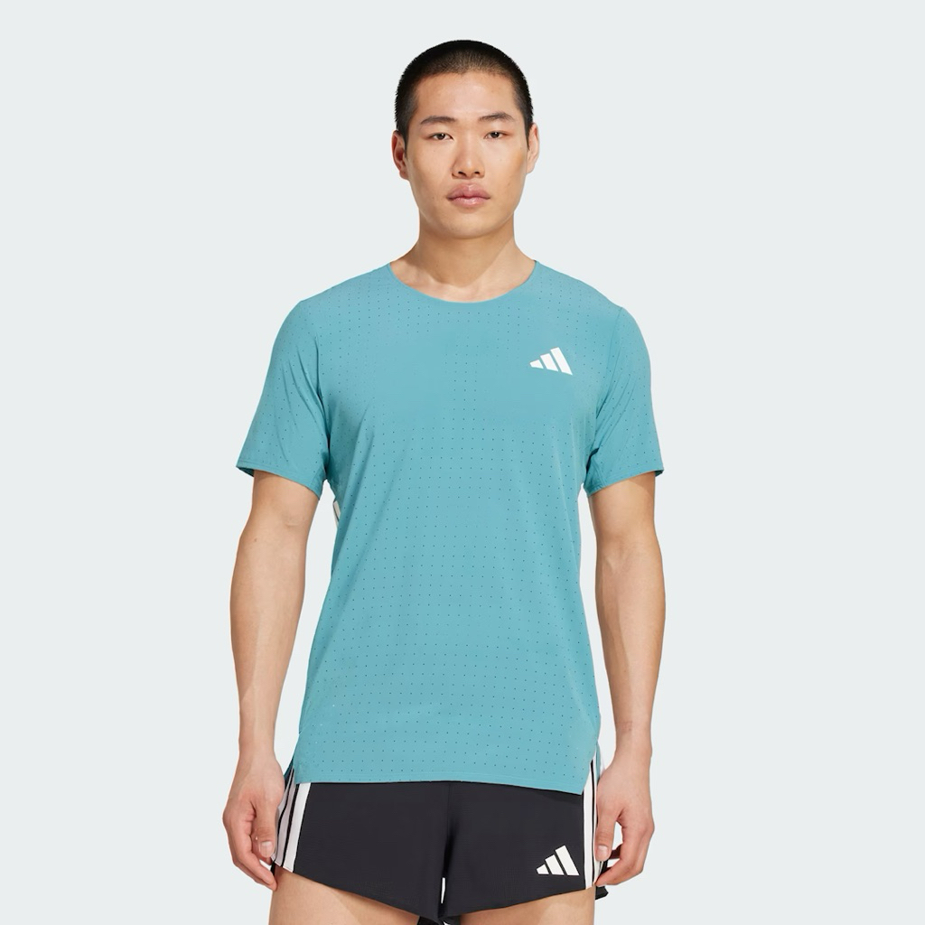 เสื้อวิ่งคอกลม ADIZERO 2025 สีเขียว 🟢powder teal (เขียวแถบขาว) 📌ตัวท๊อป- ผ้าเจาะรู เบา แห้งไว