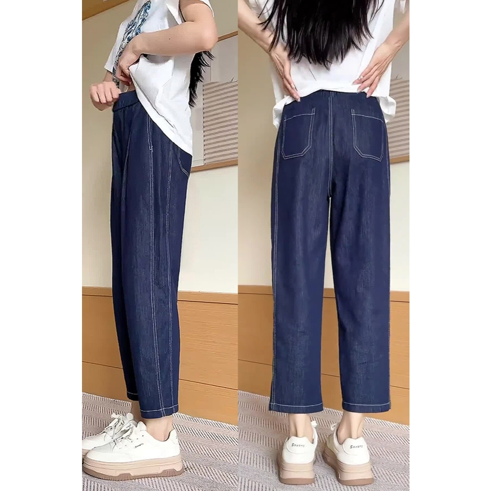 Beautified กางเกงยีนส์9ส่วน กางเกงยีนส์ฮารูนเอวสูงทรงหลวม ลำลองโชร์แฟชั่นสไตล์ใหม่ 6601