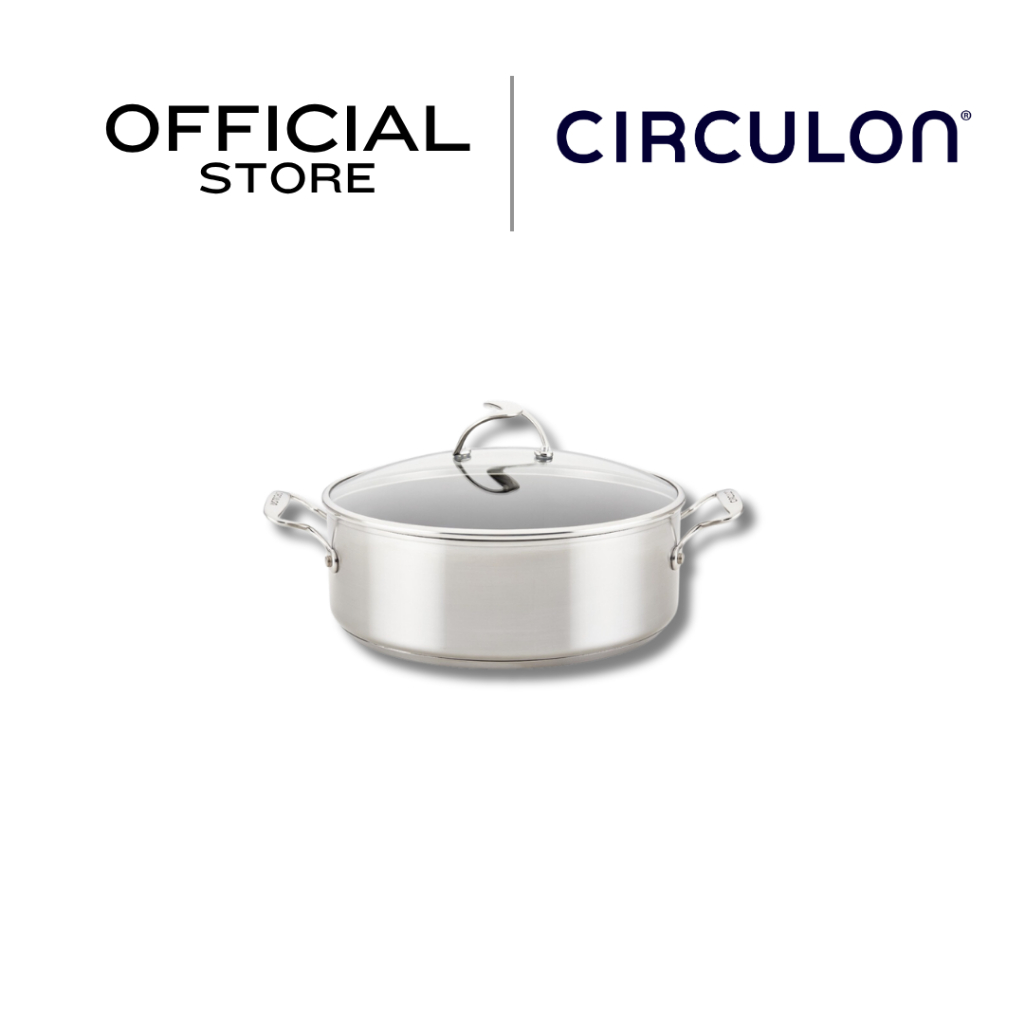 CIRCULON SteelShield S-Series หม้อต้มสแตนเลสเคลือบผิวลื่น 2 หู ขนาด 30 ซม./7.1 ลิตร พร้อมฝาแก้ว Stockpot (70054-T)