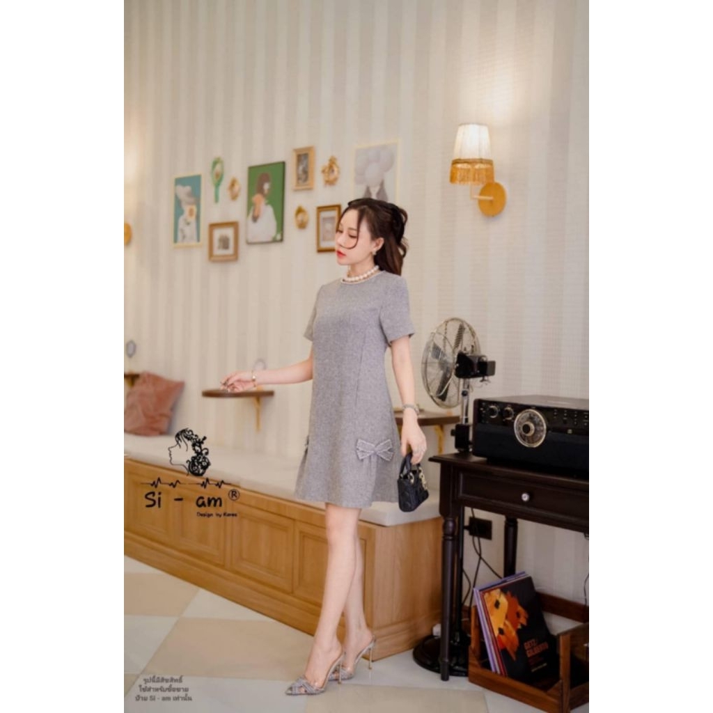 BNSS057💖 มี M,L,XL,3XL (ปกติ) เดรสผ้าทอแต่งโบว์ - รูปที่ 6