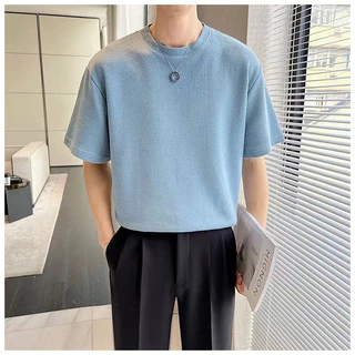 PROMAN เสื้อยืดผู้ชาย ผ้าวาฟเฟิลนุ่ม สไตล์เกาหลี ผ้าคอตตอนแท้ ใส่สบาย ระบายอากาศ ทรงสวย ไซส์ เสื้อสีล้วน M-3XL รับCOD
