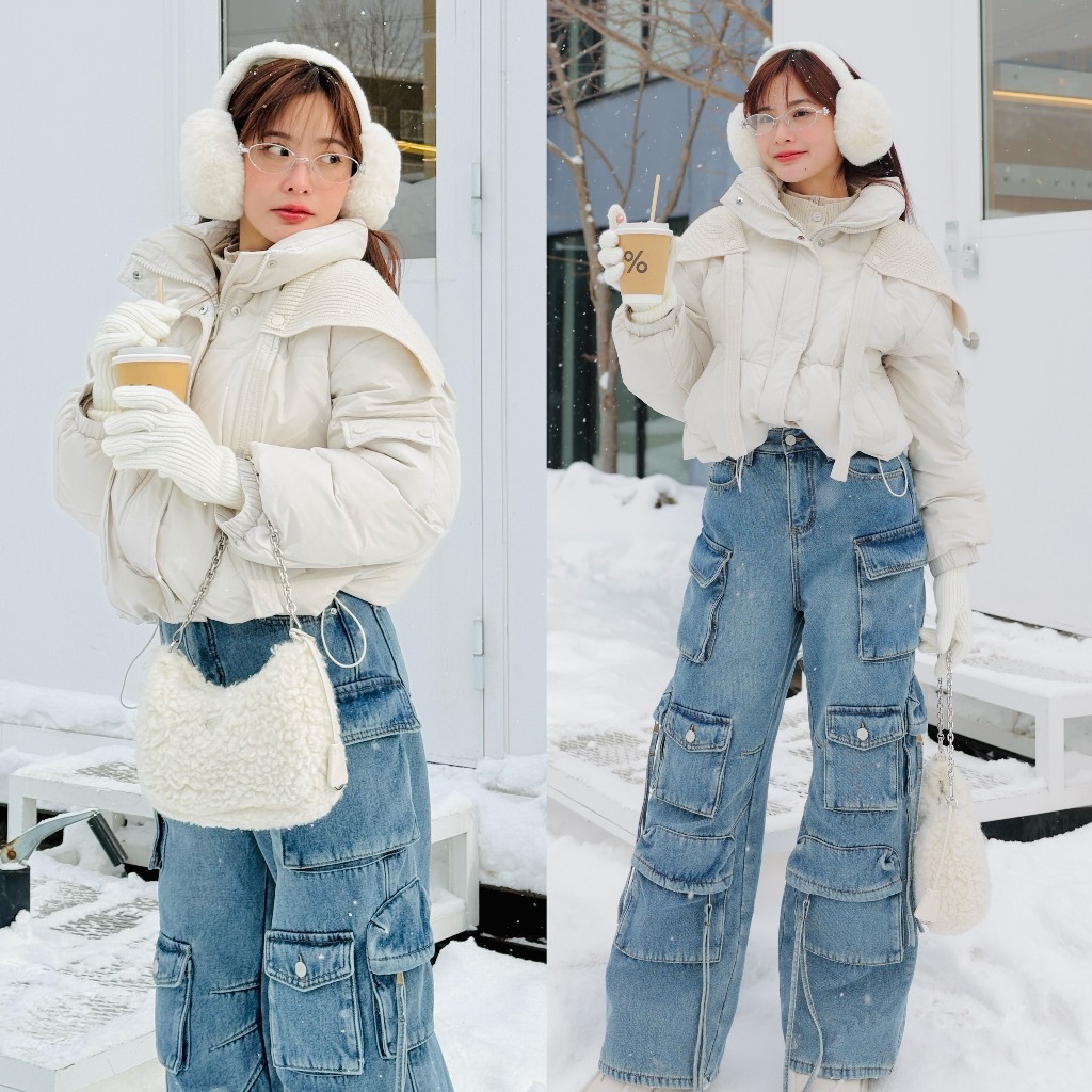 CO1014 MINUS CARGO JEANS -10 กางเกงยีนส์กันหนาวทรงคาร์โก้