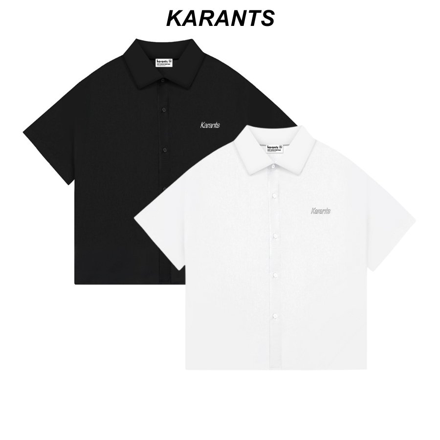 Karants เสื้อเชิ้ตสีพื้นโลโก้โลหะ ผ้า Cotton เย็น Premium Form Cropped Boxy สำหรับผู้ชายและผู้หญิง U