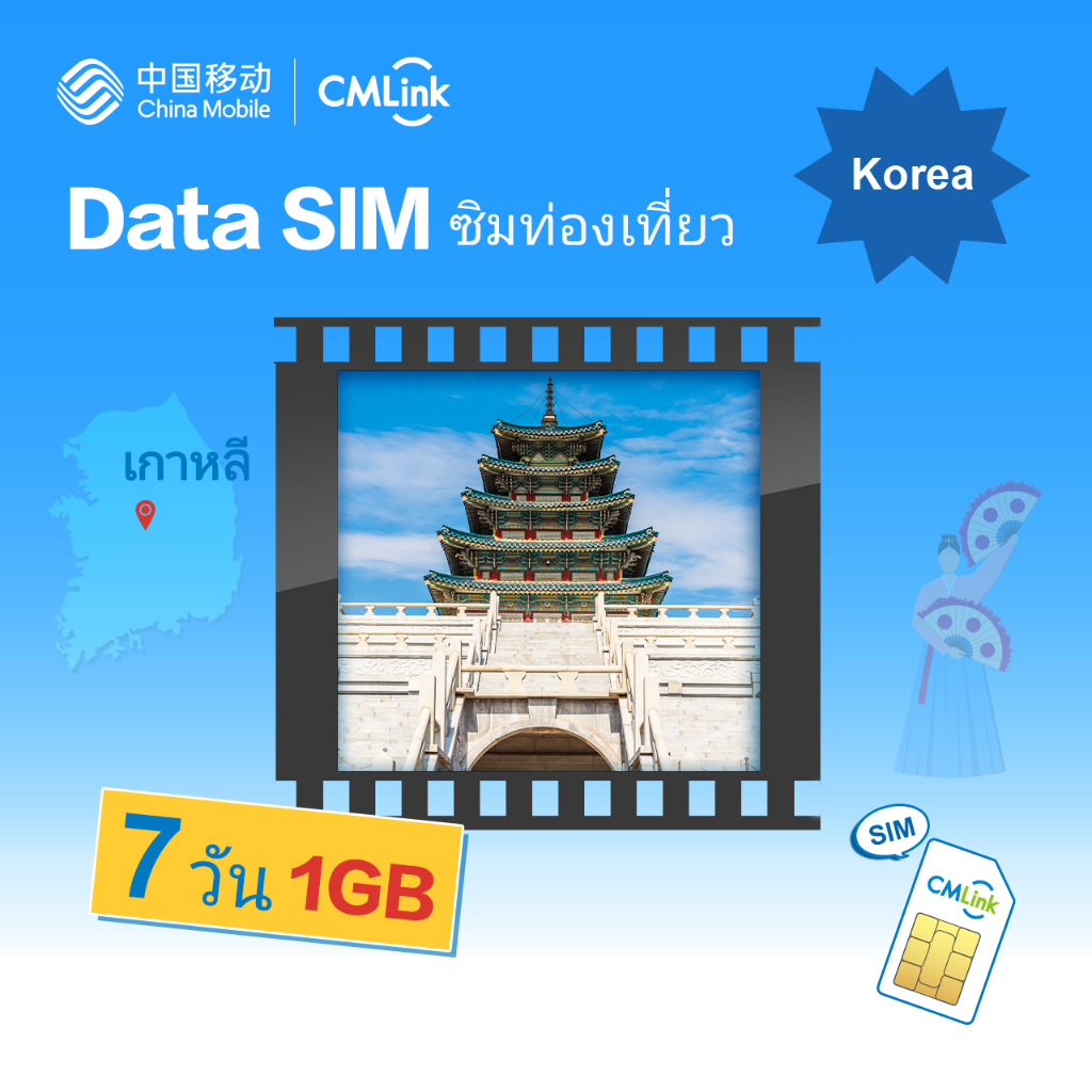 CMLink Data Sim ซิมท่องเที่ยวเกาหลี 7 วันเน็ตไม่อั้น