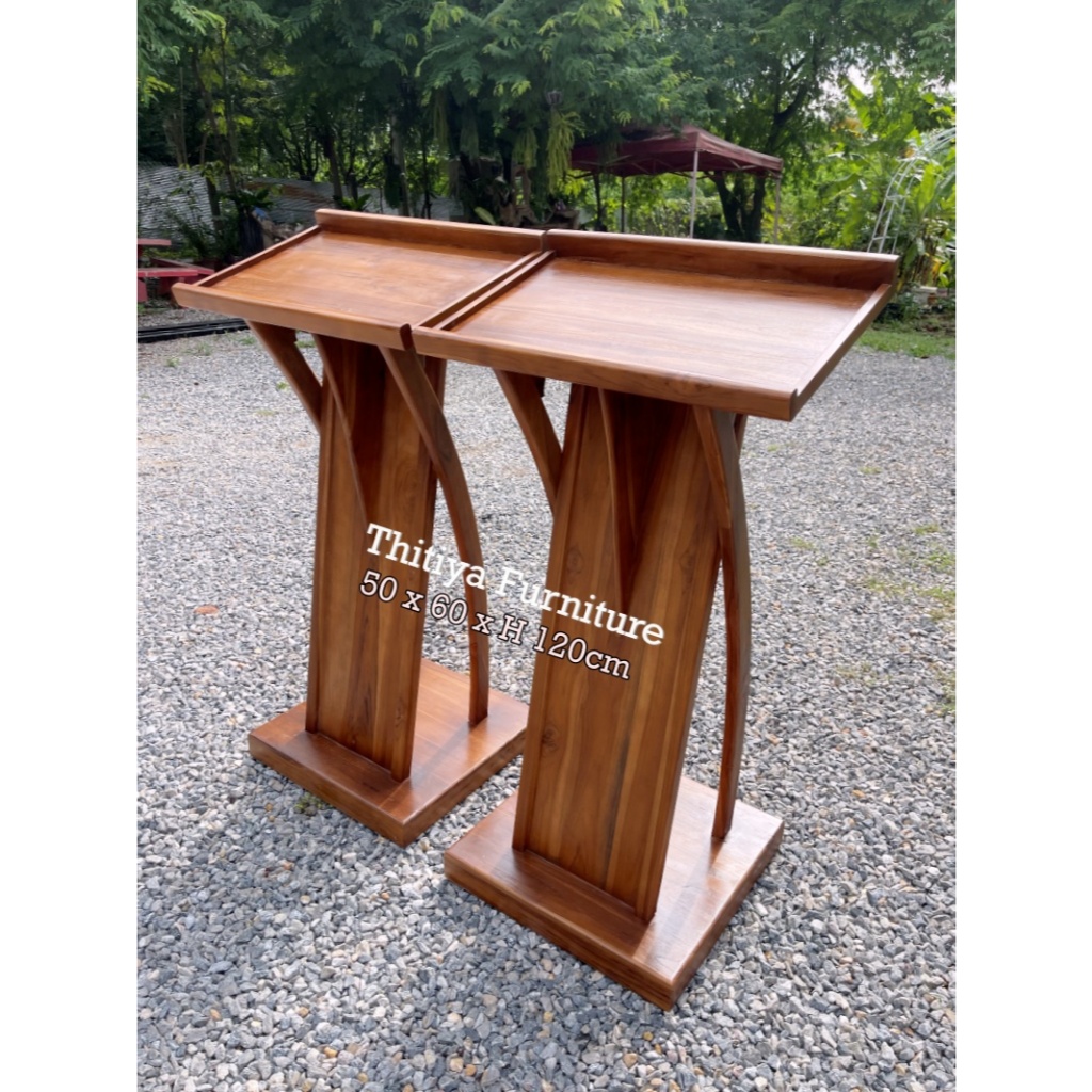 โพเดียมพิธีกร ไม้สักแท้ทั้งตัว สไตล์โมเดิร์น แท่นบรรยาย ขนาด 50x60xสูง120ซม