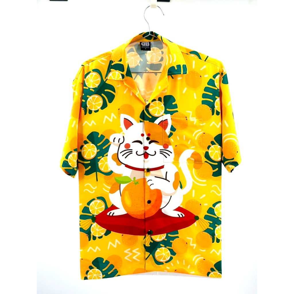 Super sale! เสื้อฮาวายแมวกวักส้ม
