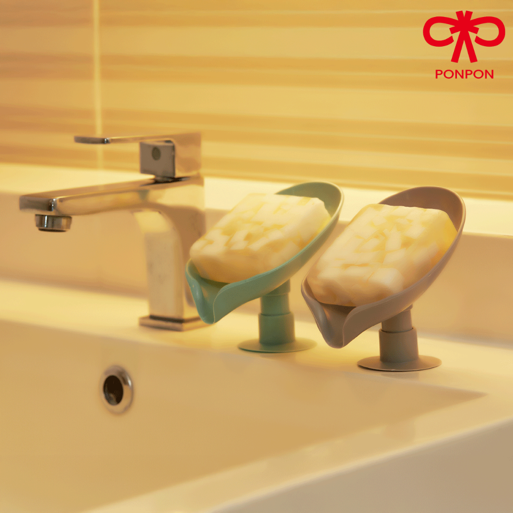 PONPON ที่วางสบู่ดีไซน์สวยงาม พร้อมที่ระบายน้ำ ป้องกันสบู่เละ