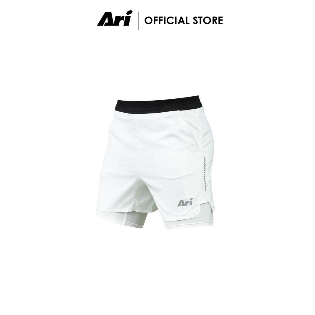 ARI MEN BREATHE 2IN1 V3 RUNNING SHORTS 3 INCHES - WHITE (AAP2907-02) กางเกงวิ่งผู้ชาย 3นิ้ว อาริ BREATHE 2IN1 สีขาว - รูปที่ 2