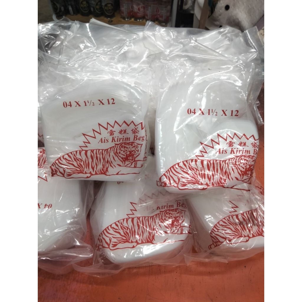 ถุงหวานเย็น ถุงยาว ถุงเสือ ขนาด1ครึ่ง*12 ยกแพ็ค10ห่อ