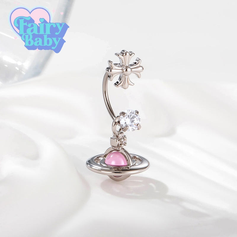 Fairybaby จิว Holy Drop - Pink ( 1 ชิ้น ) แป้นแบน โทนชมพู ดีไซน์ สวย ไม่ซ้ำใคร จิวตุ้มหู 0.8 ยาว 6 mm (J3-052)