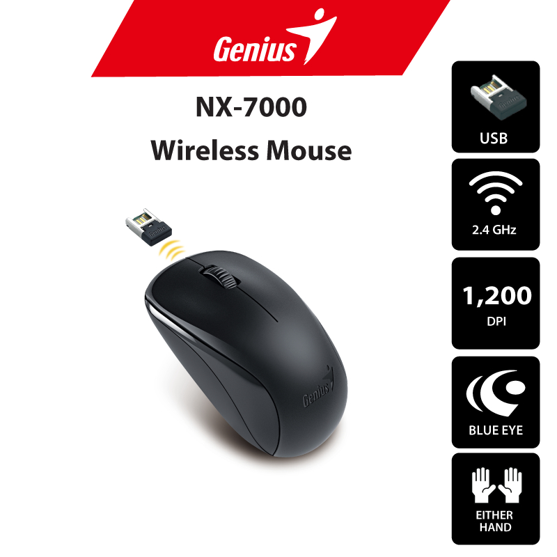 Genius Mouse NX-7000 สีดำ เมาส์ไร้สาย Wireless Mouse 2.4GHz 1200 DPI พร้อม USB Receiver