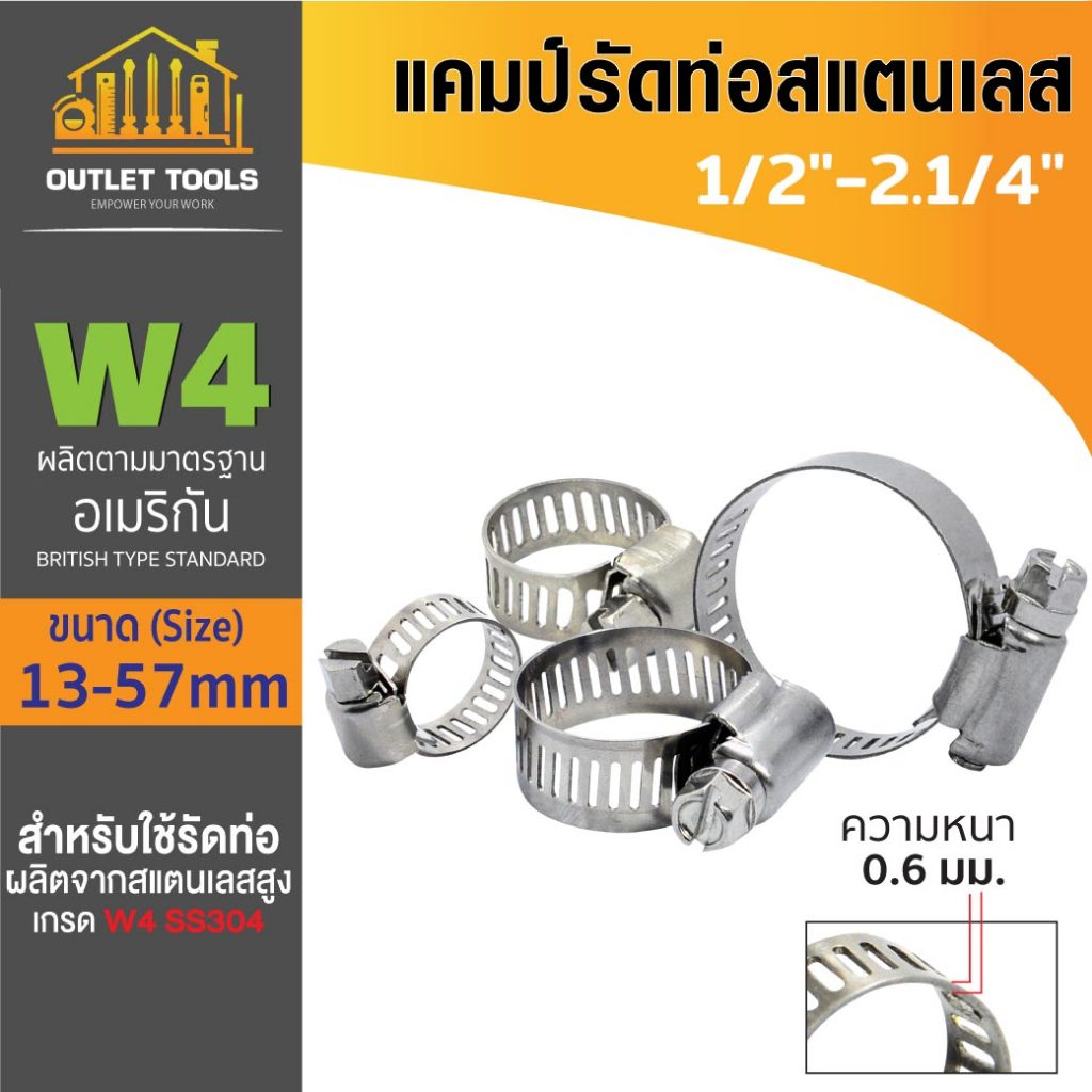 แคมป์รัดท่อ W4 สแตนเลส ผลิตตามมาตรฐานอเมริกัน แข็งแรง ทนต่อการเกิดสนิม และการกัดกร่อน Sumo