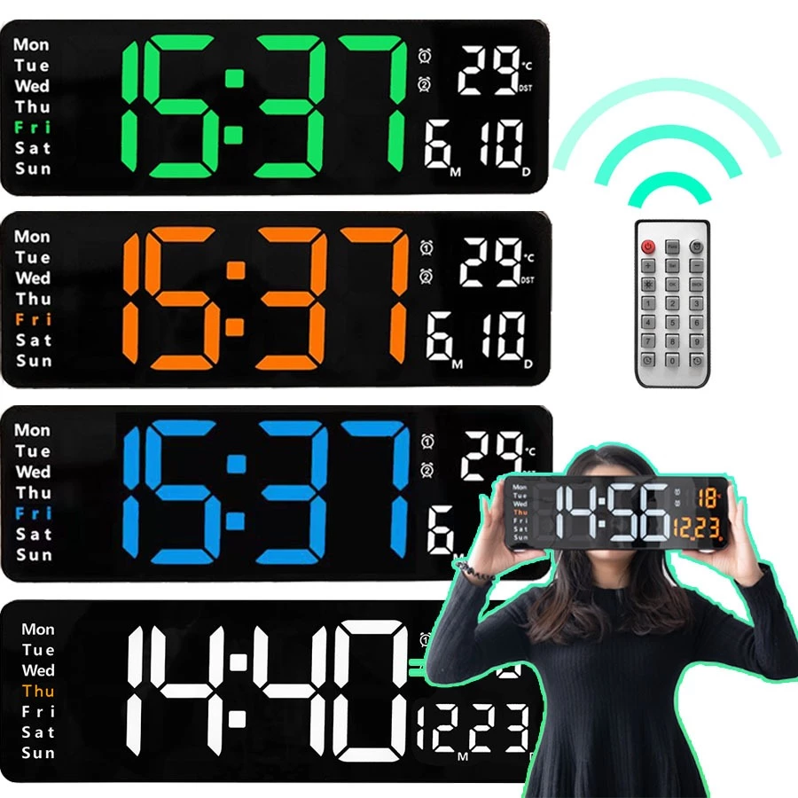 13 นิ้ว/16นิ้ว นาฬิกาดิจิทัล อิเล็กทรอนิกส์ แบบติดผนัง มีไฟแบ็คไลท์ Led แสดงวันที่ อุณหภูมิ ขนาดใหญ่ พร้อมรีโมตคอนโทรล66