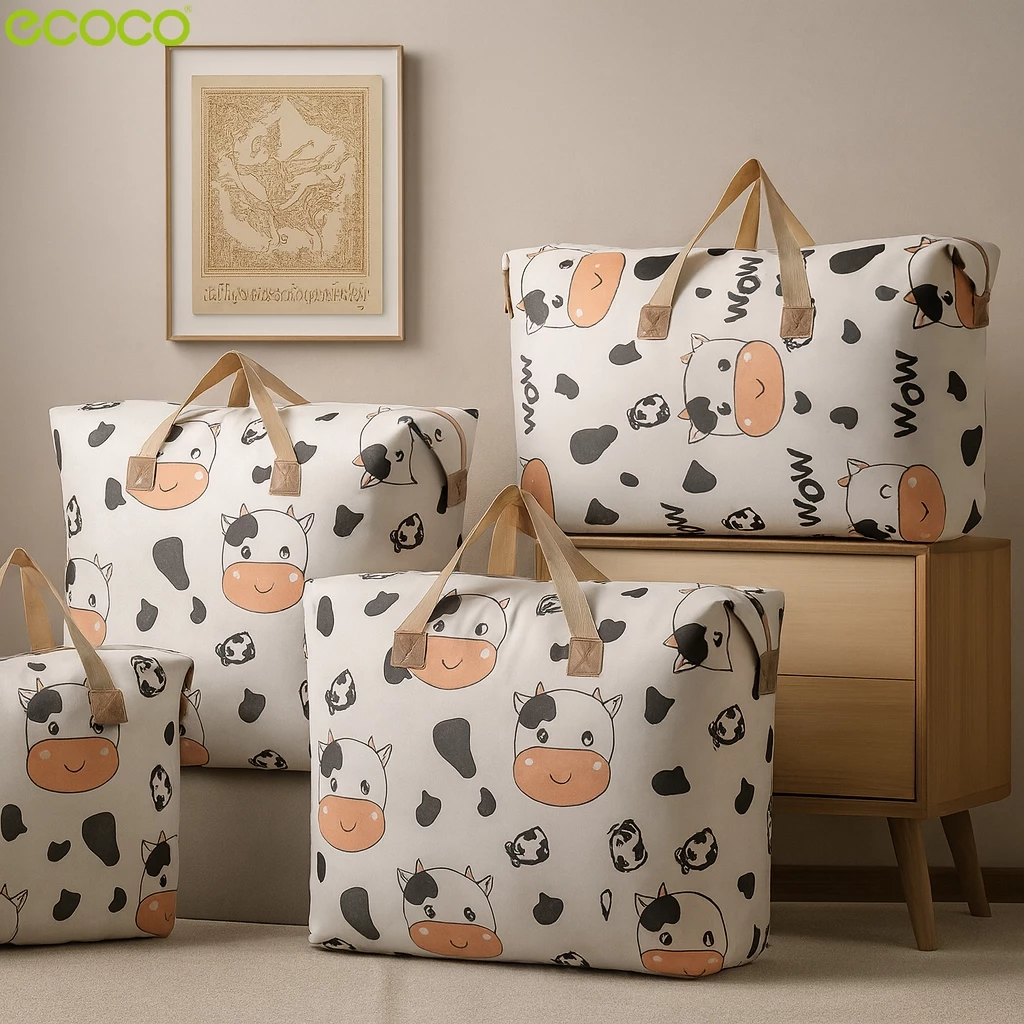 Ecoco กระเป๋าเก็บของ ใส่เสื้อผ้า ใส่ผ้าห่ม ผ้านวม มีหูหิ้ว ความจุขนาดใหญ่ จุของได้เยอะ ทันสมัย แบบเรียบง่าย