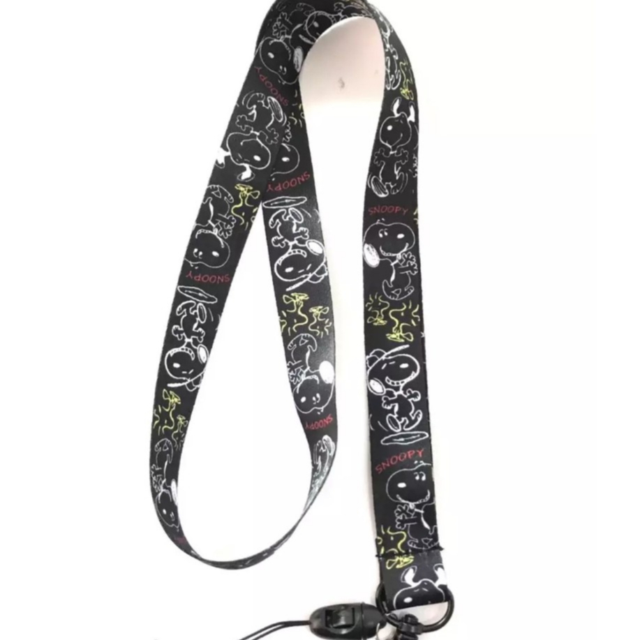 สายคล้องคอ สายคล้องบัตร ห้อยโทรศัพท์ ลาย SNOOPY BLACK W Y R SMILE... น่ารัก มีก้ามปู มีห่วงเล็ก ถอดได้ ขนาดกว้าง 20 มิล