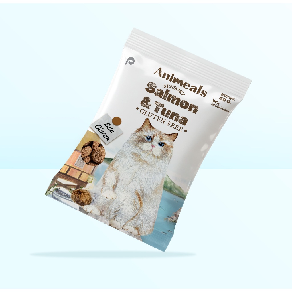 (ของแถม) Animeals แซลมอนและทูน่า 50g สูตรใหม่ Sensory Gluten Free อาหารแมว สูตรกระตุ้นความอยากอาหาร