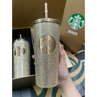 พร้อมส่ง✔️ส่งทุกวันเร็วมาก แก้วเพชรพรีเมียมเก็บความเย็นสตาบัคพร้อมถุง งานปั้มทุกจุด ของขวัญไหว้ผู้ใหญ่