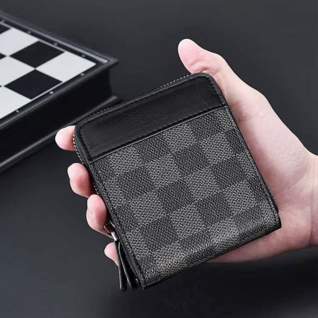 Collin Kacey กระเป๋าสตางค์ผู้ชายลายสก๊อตแฟชั่น พร้อมกล่องของขวัญฟรี Plaid Short Wallets