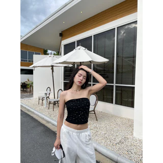 B-314 เสื้อเกาะอกติดเพชรglowytank เพชรใหญ่วิบวับ ฟองน้ำในตัว ผ้านิ่มใส่สบาย